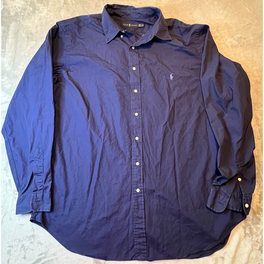 Ralph Lauren Button Down Shirt Mens 2XLT Navy Blue Long Sleeve Cotton Big & Tall